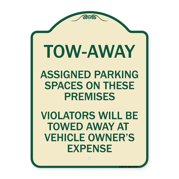 Signmission Tow Zone Assigned Parking Spaces on These Premises Violators Will Be Towed Away at Ve, TG-1824-22797 A-DES-TG-1824-22797 - main